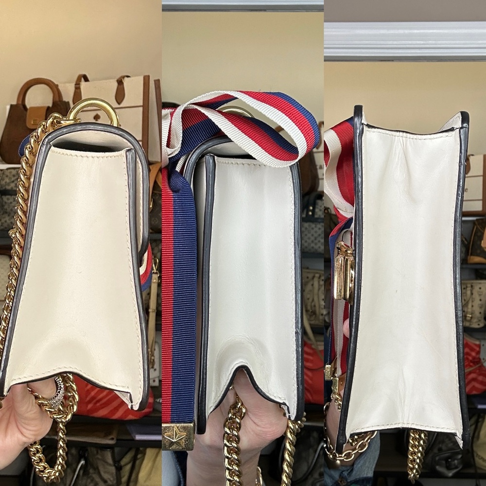 Gucci Sylvie Mini Shoulder Bag White Leather Web Stripe Ribbon Chain 2018 COA - Picture 12 of 13